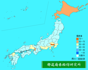 県の一般財源ランキング地図