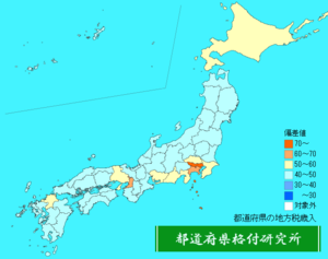 都道府県の地方税歳入ランキング地図