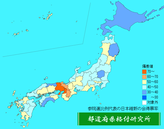参院選比例代表の日本維新の会得票率
